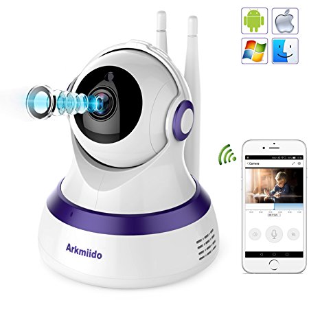 Arkmiido Baby Monitor 2.4G Wireless Home Security Camera, Wifi Surveillance Video Camera with Two-way Audio HD Infrared Night Vision Pan Tilt Zoom Motion Detection