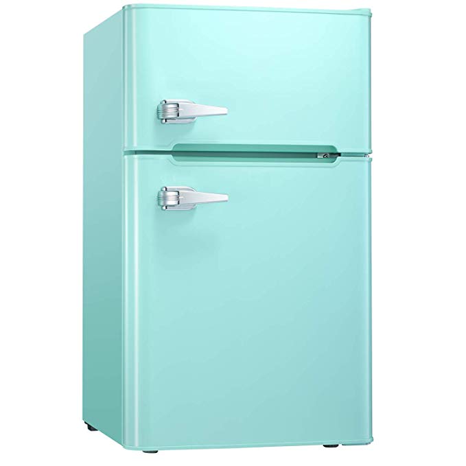Tavata 3.2 Cu Compact Refrigerator Double Door Mini Fridge with Top Door Freezer,Small Drink Chiller for Home, Office,Dorm or RV (Green)