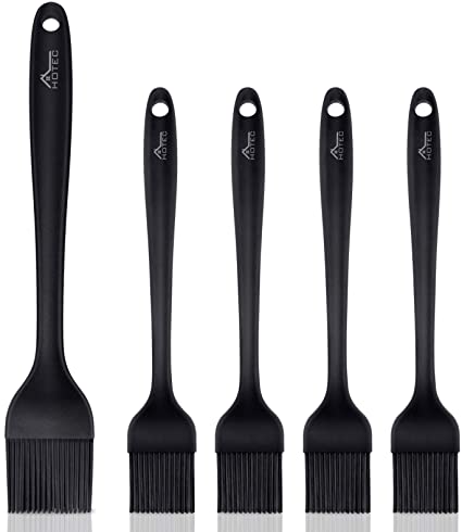 Hotec 5 pieces Set Silicone Heat Resistant Marinade Meat Basting Pastry Brush Spread Oil Butter Sauce Marinades for BBQ Grill Barbecue Baking Kitchen Cooking BPA Free Dishwasher Safe (Black)