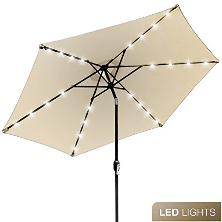 Sorbus LED Outdoor Umbrella, 10 ft Patio Umbrella LED Solar Power, Tilt Adjustment and Crank Lift System, Perfect for Backyard, Patio, Deck, Poolside, and more (Solar LED, Beige)