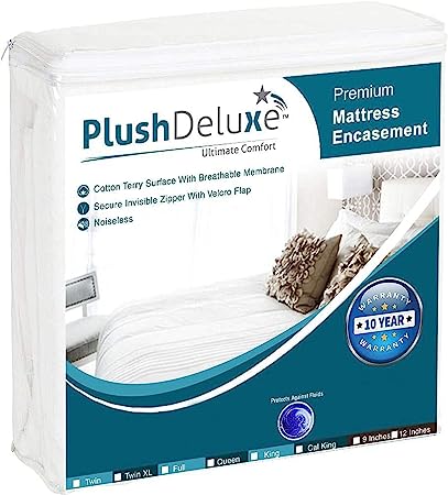 Premium Zippered Mattress Encasement, 100% Waterproof, Bed Bug/Dust Mite Proof and Hypoallergenic Cotton Terry Surface, 6 Sided Mattress Protector (Fits 12''-15'' H) Twin Size, 10-Year Warranty