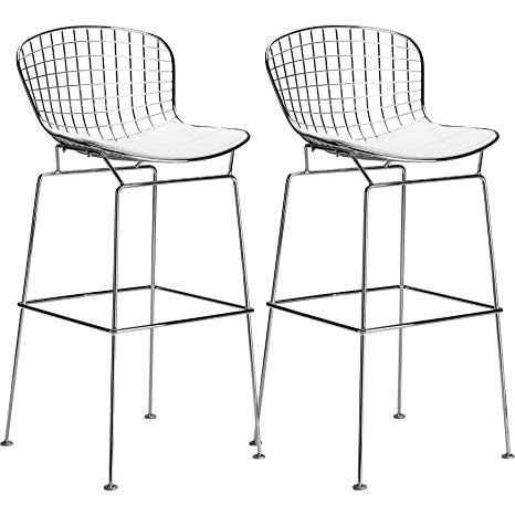 Poly and Bark Bertoia Style Wire Bar Stool in White (Set of 2)