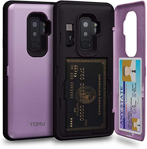 TORU CX PRO Galaxy S9 Plus Wallet Case Purple with Hidden Credit Card Holder ID Slot Hard Cover, Mirror & USB Adapter for Samsung Galaxy S9 Plus - Lavender
