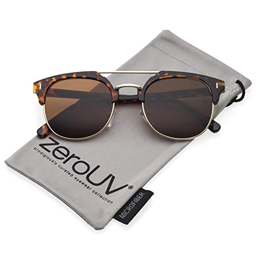 zeroUV - Classic Horn Rimmed Crossbar Round Flat Lens Half Frame Sunglasses 50mm