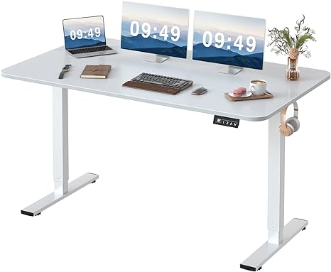 Furmax Electric Height Adjustable Standing Desk Large 55 x 24 Inches Sit Stand up Desk Home Office Computer Desk Memory Preset with T-Shaped Metal Bracket, White