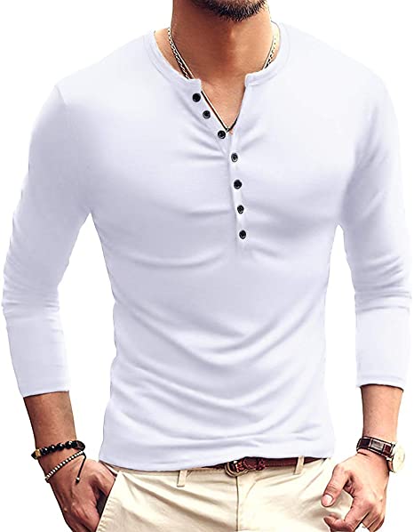 YTD Mens Casual Slim Fit Basic Henley Short/Long Sleeve Fashion T-Shirt