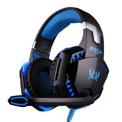 New Model Fashion Gaming Headset Game Headset Headphone Earphone BenGoo EACH G2000 Professional Noise Canelling 35mm PC Stereo Headband Gaming Headsets Gaming Headphone Earphones with MIC VolumeLED LightsVoice Control Microphone HiFi Driver For Laptop Computer Skype Online Chatting-Blue