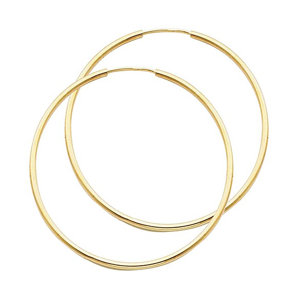 14k Yellow Gold 1.5mm Thickness Endless Hoop Earrings - 8 Different Size Available