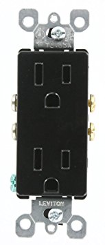 Leviton 5325-E 15 Amp, 125 Volt, Decora Duplex Receptacle, Residential Grade, Grounding, Ebony