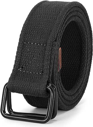 JASGOOD Men Canvas Double Ring Belt Plus Size Men Cloth Casual Belt for Jeans Pants