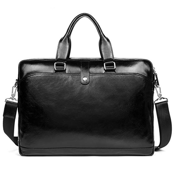MANTOBRUCE Leather Briefcase Shoulder Laptop Business Travel Vintage Simple Messenger Bag Duffel Bag for Men Women