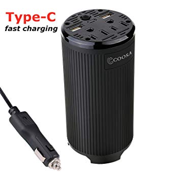 MASEN 200W USB Type C Power Inverter Converter DC 12V to AC 110V Car Charger with 2 AC Outlets and 4.8A Dual Car Adapter, Portable Design with ETL Listed (Black)