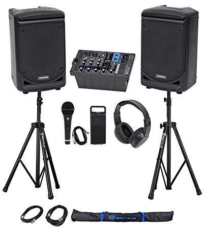 Samson Expedition XP300 300w 6" PA DJ Speakers Mixer Stands Headphones Mic Bag