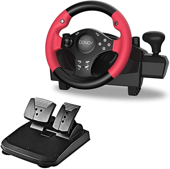 DOYO 270 Degree Motor Vibration Driving Gaming Racing Wheel with Responsive Gear and Pedals for PC/PS3/NIntendo Switch/TV BOX