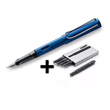 Lamy AL-Star Fountain Pen, Medium Nib   5 Black Ink Cartridges (Blue)