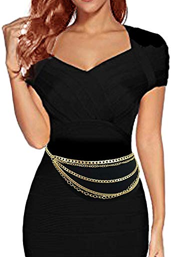 Women's Dressy, Casual Hang Low Multi Link Chain 4 or 5 Layer Waist Chain Belt in Gold, Silver Tone