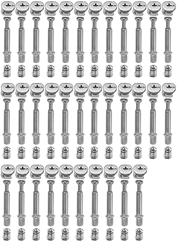 LOOTICH Fixing Screw Eccentric Cam Ø15mm and Bolts Fitting Dowels M6x40mm with Pre-Inserted Nuts M6 for Flat Pack Furniture Cabinet Locking Connecting (34 Set)