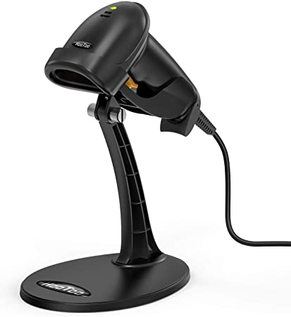 HooToo Barcode Scanner USB Handheld Wired Bar Code 1D Laser Scanner with Adjustable Stand, Extremely Fast and Precise Auto Scan Support Windows, Mac OS System