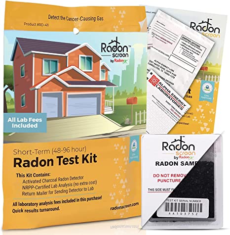 RadonScreen Radon Gas Test Kit for Home – EPA Approved Short-Term Radon Tester (48-96 Hours) – Activated Charcoal Radon Gas Detector for Home Basement – Quick Turnaround Time, All Lab Fees Included