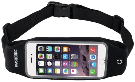 uFashion3C Running Belt Waist Pack with Zipper for iPhone 6, 6S, 6 Plus, 6S Plus, Samsung Galaxy S5, S6, S7,Edge, Note 3, 4, 5, LG G3 G4 G5 with OtterBox/ LifeProof Waterproof Case -9 Colors