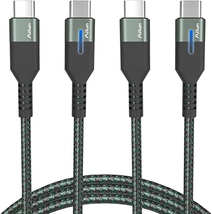 Ailun USB C Cable with LED Light Indicator USB C to C 100W PD Fast Charge Illuminated Nylon Braided 2Pack [6ft] Compatible with Galaxy S21 S20 S10 Note 20 Google Pixel 4 3 XL iPad Pro MacBook Switch