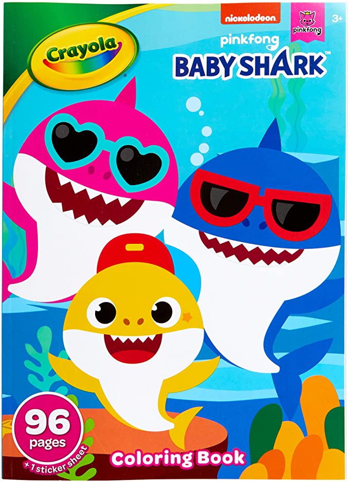 Crayola Baby Shark Coloring Book with Stickers, Gift for Kids, 96 Pages, Ages 3, 4, 5, 6