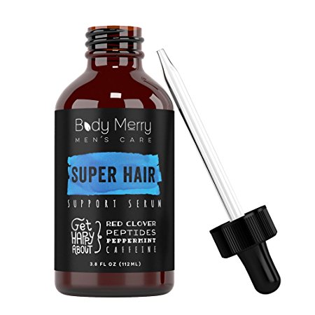 Body Merry Super Hair Support Serum for Men with Peptides   Red Clover   Caffeine   Peppermint – 3.8 oz (1-Pack)