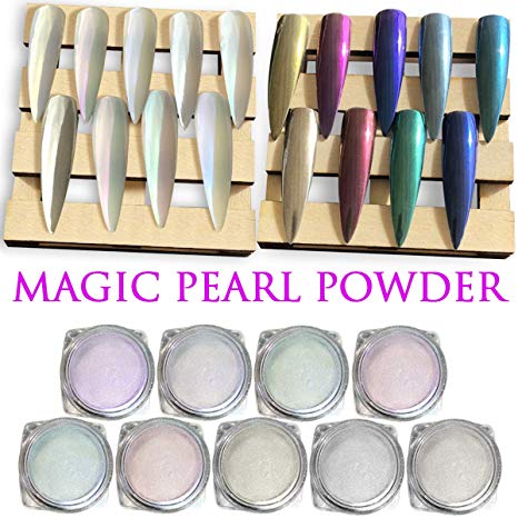 9 Boxes Chrome Nail Powder - Super Chrome Powder Rainbow Pack, Premium Salon Grade Unicorn Pearl Powder & Metallic Nail Pigment for Mirror Nails, 0.04oz/ 1g Per Box