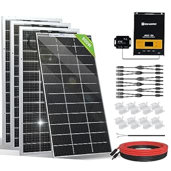 ECO-WORTHY 800 Watts Solar Panel Off Grid RV Boat Kit: 4pcs Bifacial 195W Solar Panels   12V 60A MPPT Charger Controller  Bluetooth Module 5.0   16Ft Solar Cable   Z Mounting Brackets