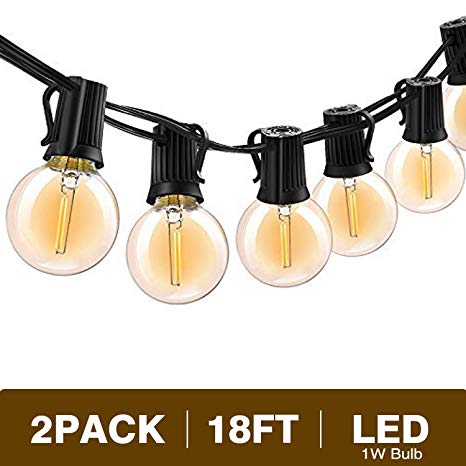 Svater G40 Led String Lights 18Ft 10 Hanging Socket with 10 Globe Vintage LED Bulb 1W 2700K Warm White IP45 Waterproof Indoor Outdoor Light String for Backyard Tents Party 2 Pack