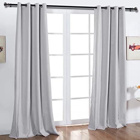 INOVADAY 100% Blackout Curtains 84 Inch Length 2 Panels Set Nano-Technology Full Blackout Curtains for Bedroom Grommet Top Room Darkening Curtain Drapes (Light Gray, W50 x L84)