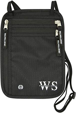 WILLWELL SPORT Neck Wallet Hidden Security Pouch – Waterproof & Lightweight Passport Holder – for Adults & Kids – RFID Fabric – for Your Conceal Valuable (Black)