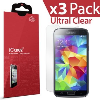 iCarez HD Clear Highest Quality Premium Screen Protector For Samsung Galaxy S5 High Definition Ultra Clear and Anti Bacterial and Anti-Oil and Anti Scratch and Bubble free and Reduce Fingerprint and No Rainbow and Washable Screen Protector PET Film Made in Japan Easy Install and Green Healthy Product with Lifetime Replacement Warranty 3-Pack - Retail Packaging 2014