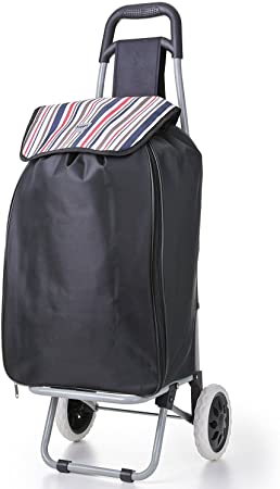 Hoppa Expandable Lightweight 2 Wheel Large Capacity Shopper Luggage Cart Shopping Trolley, 51L (Black)