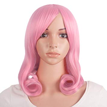 MapofBeauty 16 Inch/40cm Fashion Daily Use Side Bangs Medium Curly Wig (Peachblow Pink)