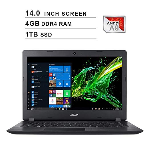 2020 Newest Acer Premium Aspire 3 14 Inch Laptop (AMD A9-9420e 1.8GHz up to 2.7GHz, 4GB DDR4 RAM, 1TB SSD, AMD Radeon R5, WiFi, Bluetooth, HDMI, Webcam, Windows 10 Home) (Black)