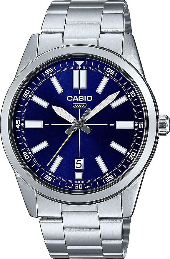 Casio MTP-VD02D-2E Men's Stainless Steel Blue Dial 3-Hand Analog Sporty Watch