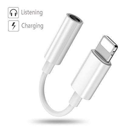Luvfun Adapter for iPhone Cable, 2 in 1 iPhone Audio Adaptor to 3.5mm Headset (Support Audio Charging) Headphone Adapter for iPhone x/8/8Plus/7/7Plus Aux Cable Adapter-White