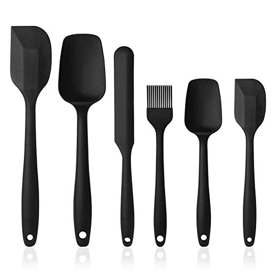 Vicloon Silicone Utensils, Set of 6 Silicone Cooking Set Including Brush, Spoon, Spatula, Non-Stick and Heat Resistant, Silicone Spatula for Cooking & Baking, Fit Dishwasher (Black)