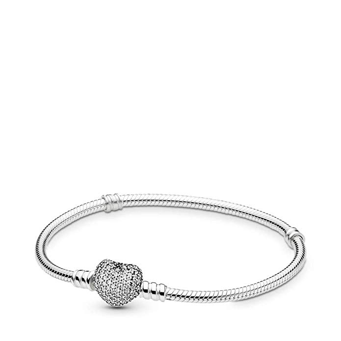 Pandora Pavé Heart Bracelet, Sterling Silver, Clear Cubic Zirconia, 7.5 in