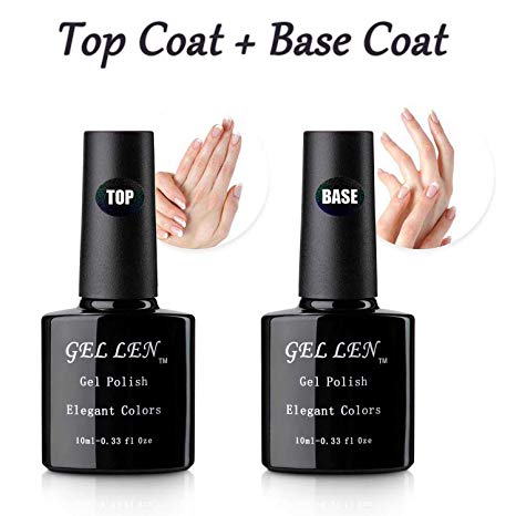 Gellen Gel Nail No Wipe Top Coat Base Coat Set - Home Gel Manicure Long Lasting Super Shiny Kit, 10ml Each