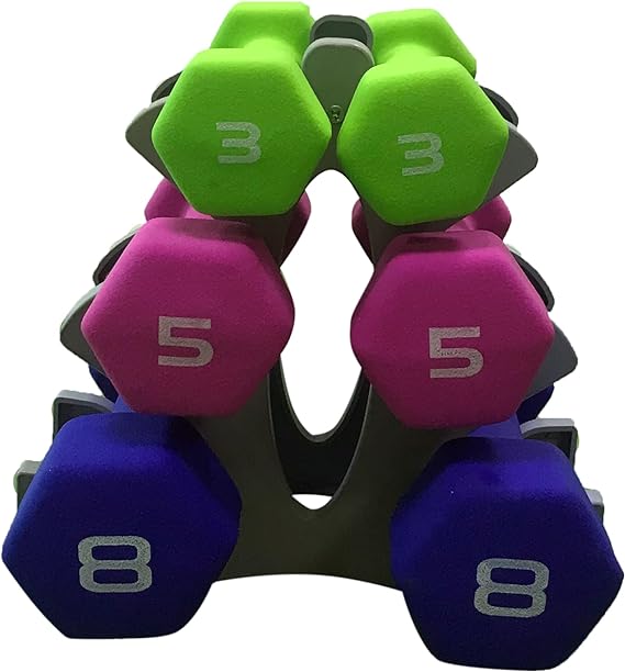 Tone Fitness 32 LB Set of Neoprene Dumbbells with Rack | 3, 5, 8 LB pairs v2
