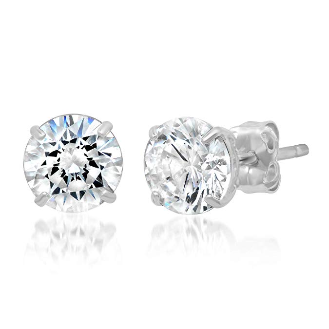 14k Solid Gold ROUND Stud Earrings with Genuine Swarovski Zirconia | 0.50 to 3.0 CTW | With Gift Box