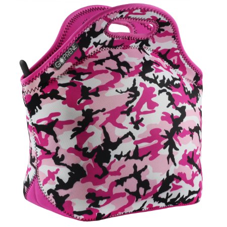 GOPRENE Lunch Transporter Neoprene Tote with Heavy-Duty Zipper, Fits Large Lunches, PINK CAMO, [13 x 12.5 x 6.5 inches]