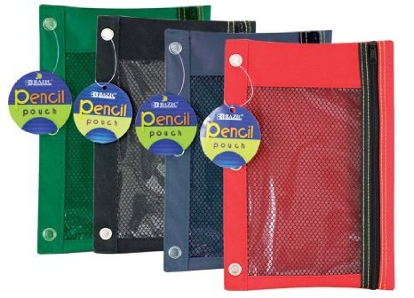 Bazic 3-Ring Pencil Pouch with a Mesh Window, Colors May Vary (803)