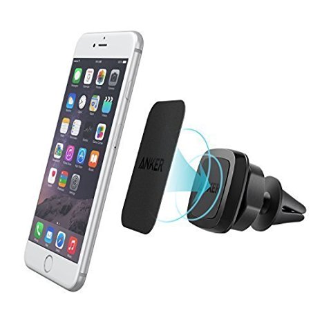 Car holder, Anker 360 Degree Rotatable Air Vent Magnetic Phone Holder, Highly-Adjustable Car Mount Cradle for iPhone 6/6s/6 Plus /6s Plus, Samsung S6/edge/edge /S7/edge/Note 5, LG G5, Nexus 5X/6/ 6P, Moto, HTC, Sony, Nokia and Other Smartphones (Black)