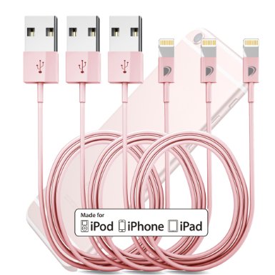 Dreo Lightning Cable Rose Gold 3 Pack MFI Apple Certified 3ft 8 Pin to USB SYNC Cable Charger Cord for Apple iPhone 55s5c5se66s66s PlusiPodiPad MiniiPadiPad Air