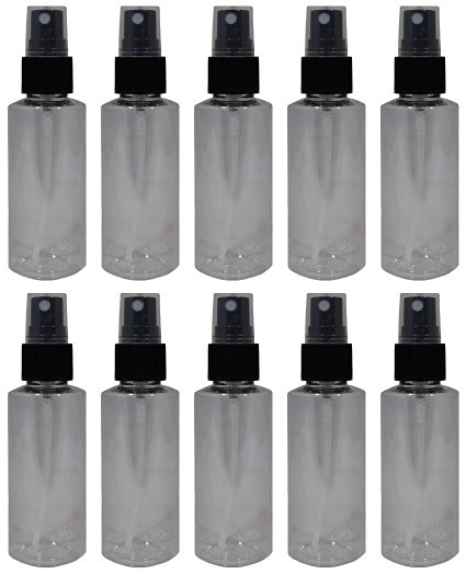 10 - 2 oz Clear PET Bottle with Black Fine Mist Sprayer