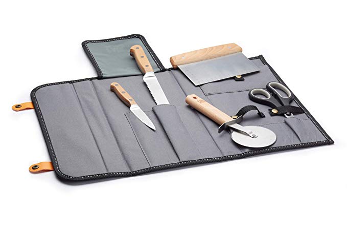 KitchenCraft Paul Hollywood Bakers’ Tool Kit with Pouch, Includes Dough Cutter, Pizza Cutter, Kitchen Scissors, Paring Knife and Bread Knife, 5 Piece