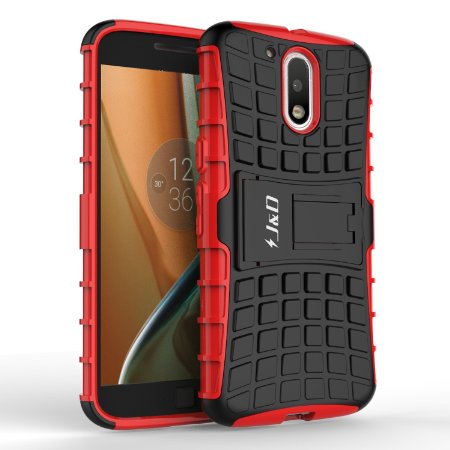 Moto G4 Case, J&D [Kickstand] [Heavy Duty Protection] [Dual Layer] Slim Fit Hybrid Shock Proof Protective Case for Motorola G4 - Red